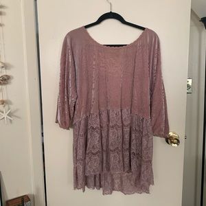 Free people velvet lace shirt pink